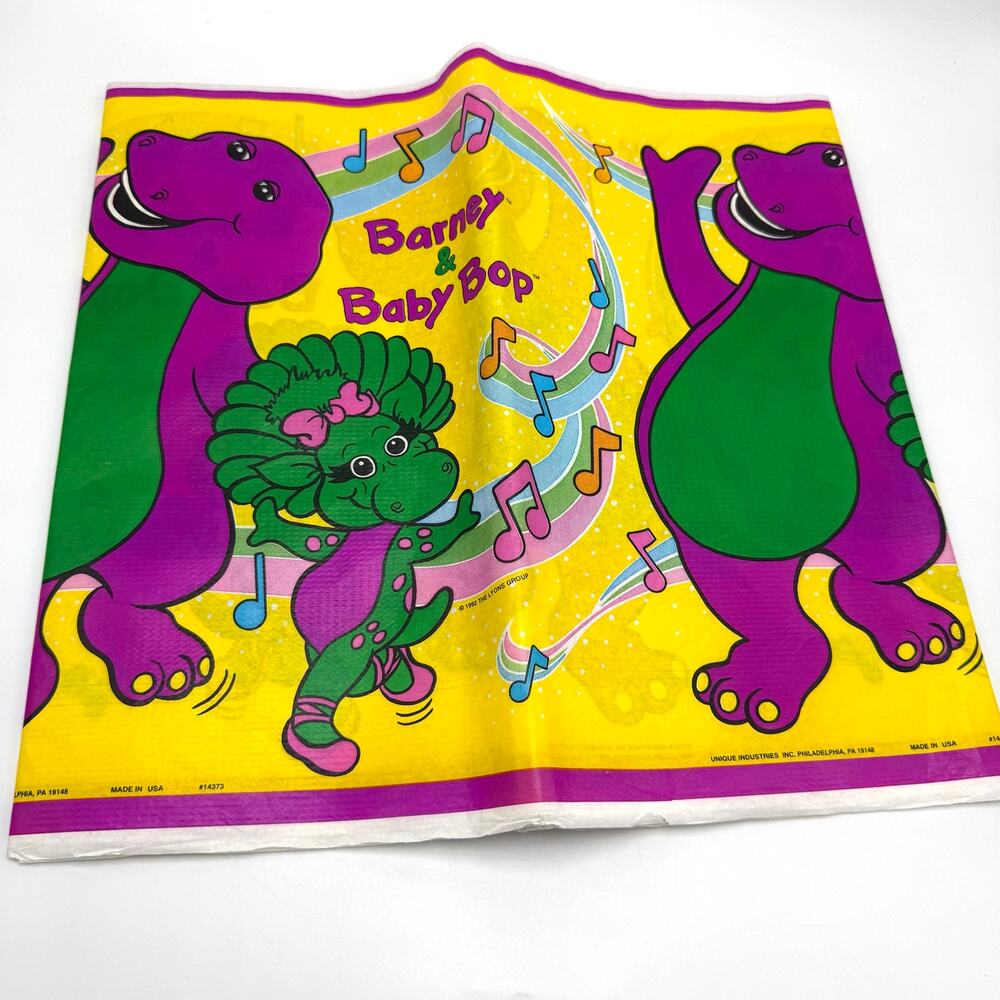 Vintage 90s Barney Baby Bop Paper Table Cover Birthday Party Decoration